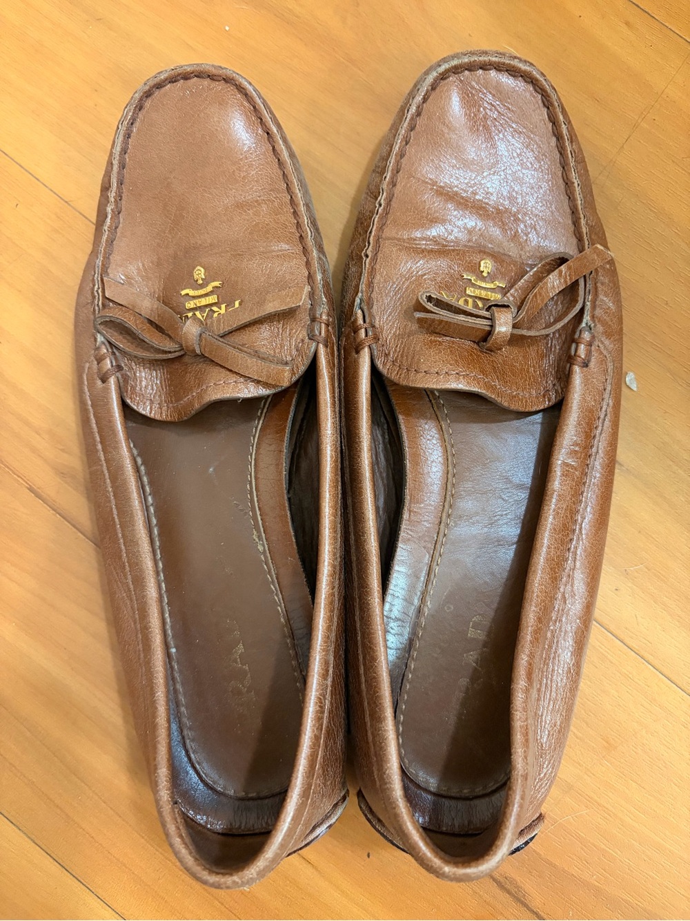 Prada Brown Leather Women's Driving Loafers